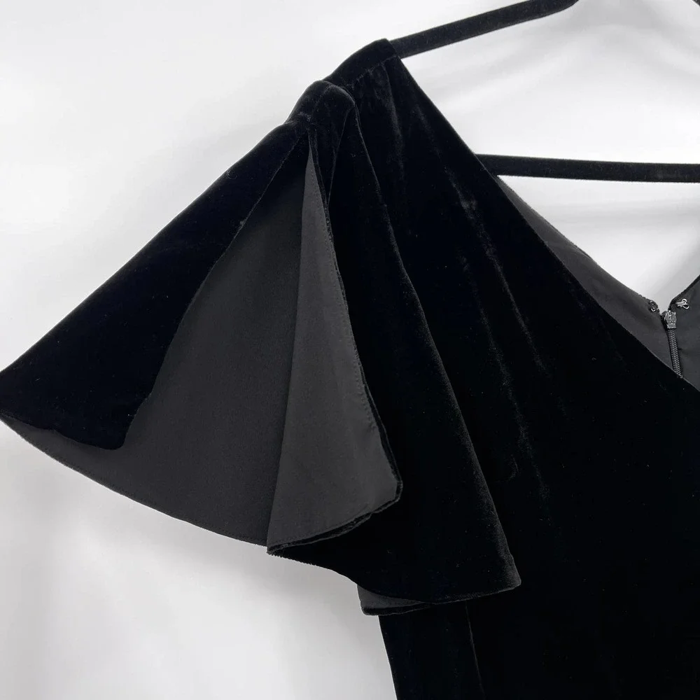 ANN TAYLOR Velvet Short Sleeve V-neck Dress Black 8 NWT - Picture 8 of 14